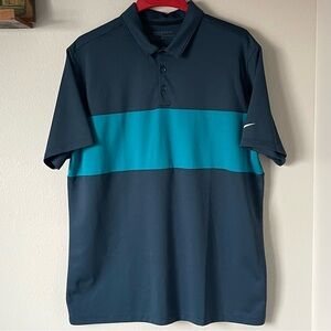 Nike Dri-Fit Golf Polo - Simple Stripes Aqua Blue - Size XL